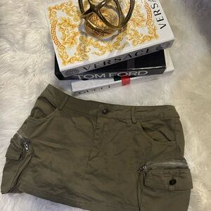 Olive Mini Skirt with Zipper Pockets
